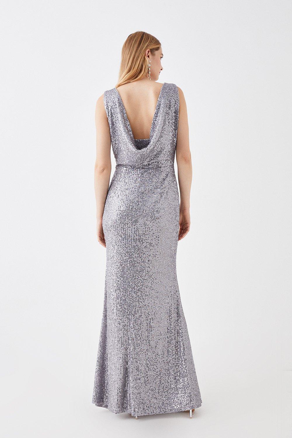 Cowl Back Sequin Gown